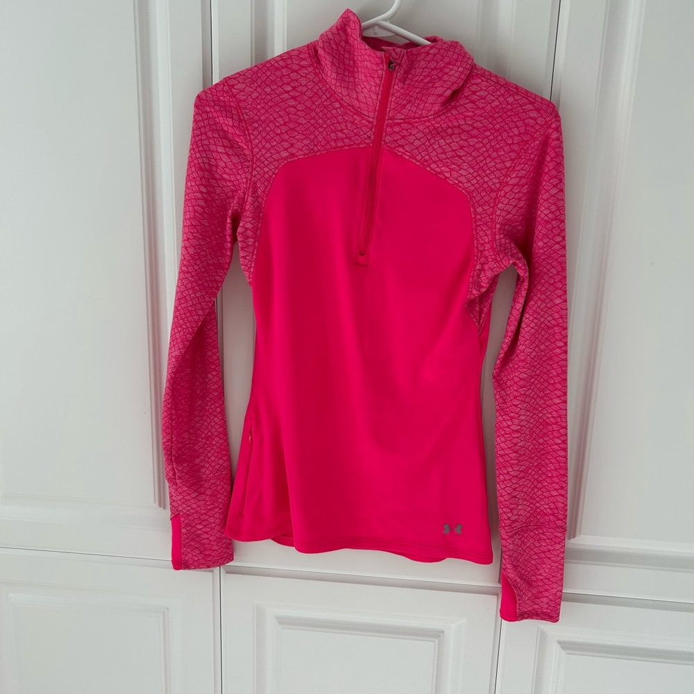 Under Armour ColdGear Quarter Zip Long Sleeve Thumb Holes Fitted Pink  Medium